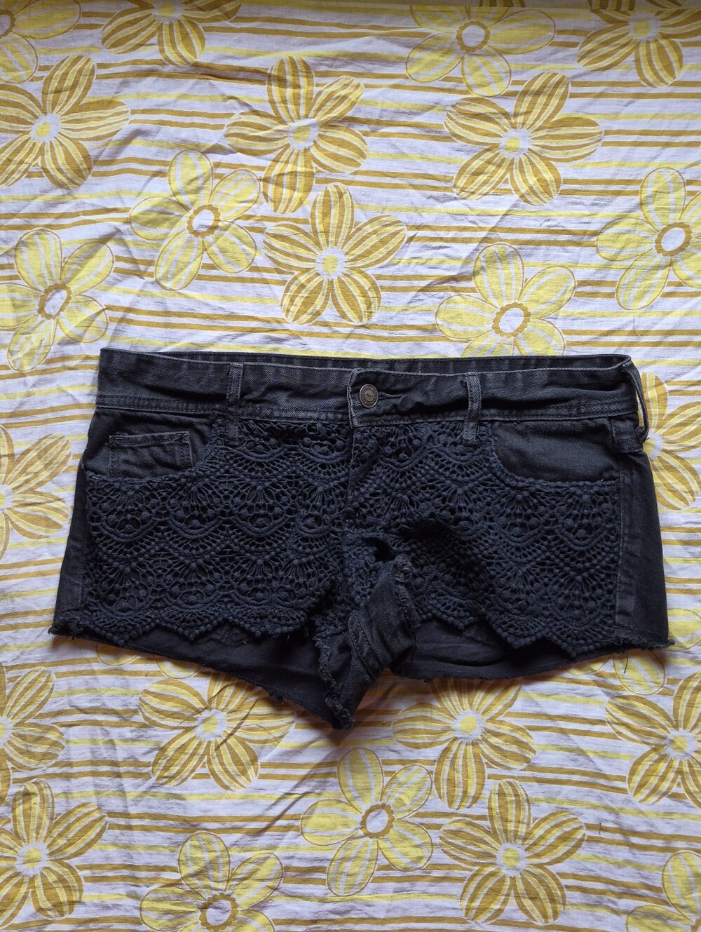 Hollister Black Crochet Lace Denim Shorts